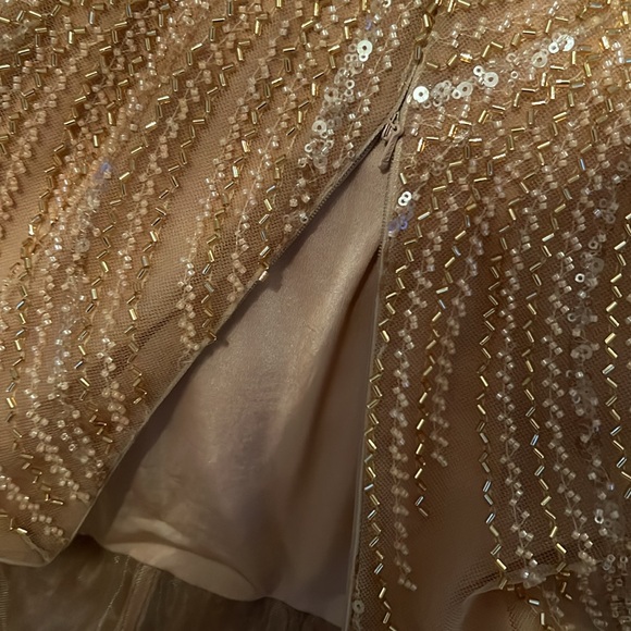 Custom Gold Embellished Leaf Detail Jeweled Evening Dress - Picture 7 of 8